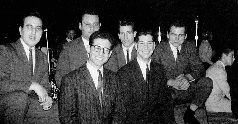 From left to Right: Lennie Petze, Ray Pizzi, Jimmy Petze and Lenny Collins. Two unnamed DJ's in the front row.